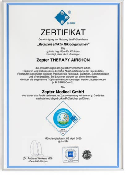 Prečišćivač vazduha - jonizator | Therapy Air iOn Sertifikat